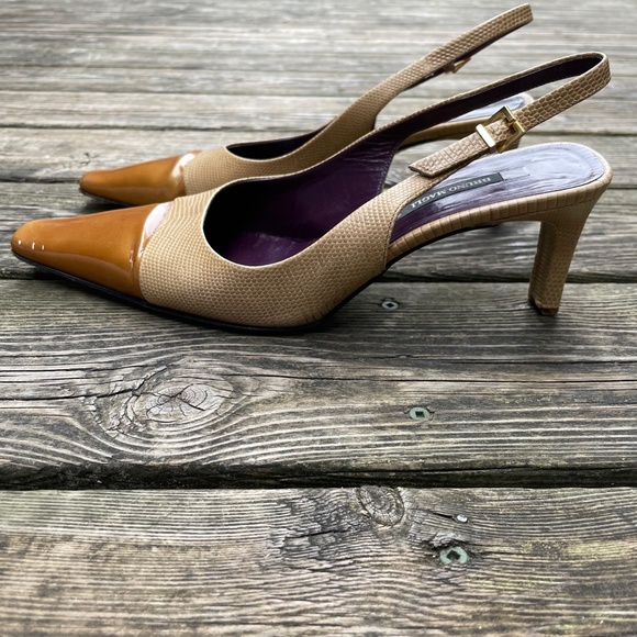 Shoes: Vintage Colour Block Caramel Slingback Heels - Picture 6 of 9